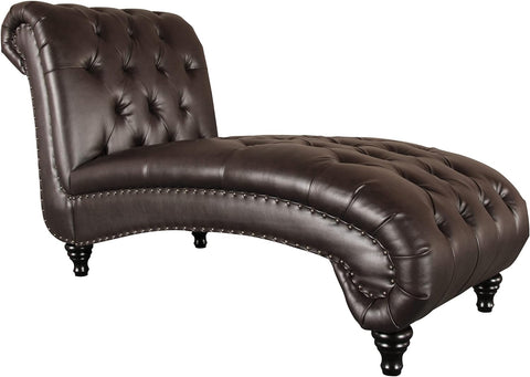 Abbyson Living Tufted Leather Chaise, Brown