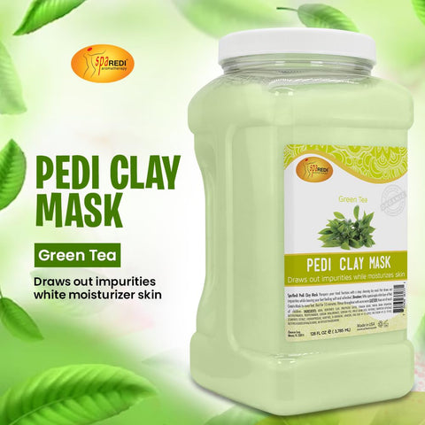 SPA REDI - Clay Mask, Green Tea 128 Oz - Pedicure and Body Deep Cleansing, Skin Pore Purifying, Detoxifying and Hydrating - Natural Bentonite Clay, Infused with, Amino Acids