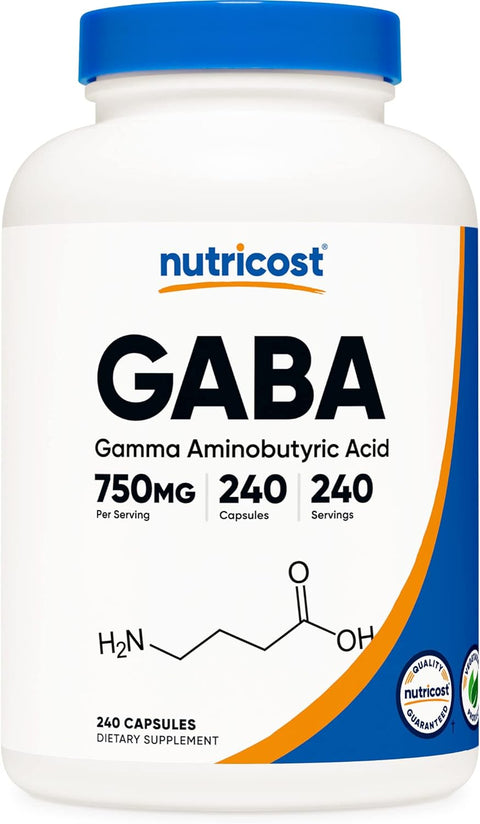 Nutricost GABA (Gamma Aminobutyric Acid) 750mg, 240 Capsules, 240 Servings - Non-GMO, Gluten Free