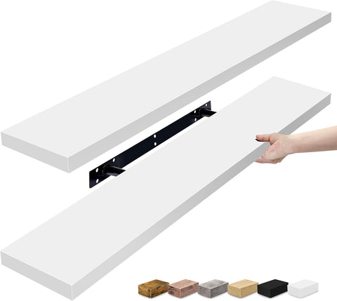 35 L X 9 D X 1.5 H White Faux Wood Wall Shelves