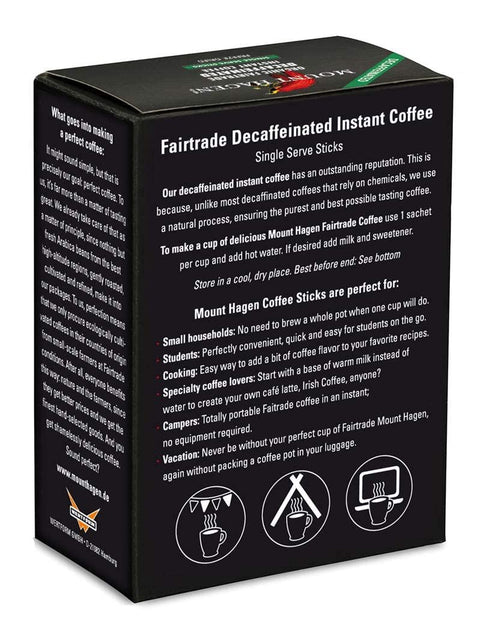 Mount Hagen 25 Count Single Serve Instant Decaf Coffee Packets | Decaffeinated Organic Medium Roast Arabica Beans | Eco-friendly, Fair-Trade [25 sticks/1.76oz/50g]