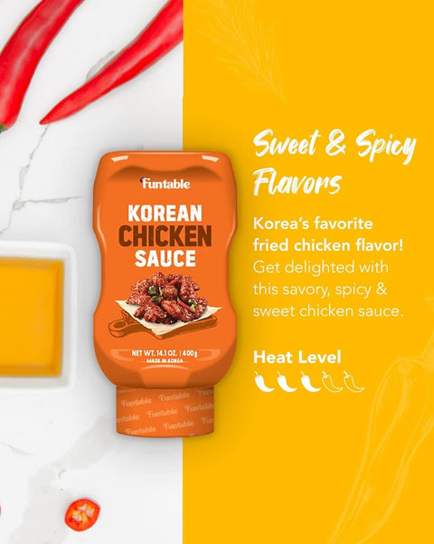 Funtable Delicious Korean Chicken Sauce (14.1oz, Pack of 1) - Authentic Korean Flavor, Sticky & Tangy Sauce