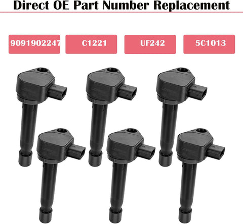 Set of 6 Ignition Coil Pack Fits for 3.2 3.5 3.0 V6 2000 2001 2002 2003 2004 2005 2006 2007 2008 Honda Odyssey Accord EX LX Acura TL RL CL Coils Replaces# UF242 90919-02247