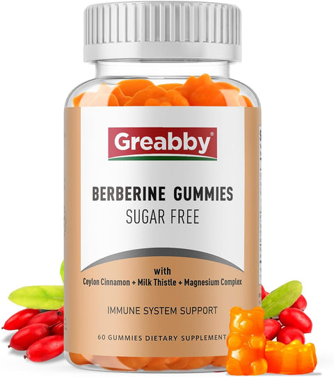 Berberine Supplement Gummies 1200mg, Sugar Free Berberine with Ceylon Cinnamon, Milk Thistle, Immune Function Support, 60 Organic Gummies for 1 Month Supply