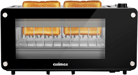 2 Slice, CUSIMAX Toaster Long Slot with Glass Window Bagel Toasters, Artisan Bread Toaster Stainless Steel Wide Slot with Automatic Lifting