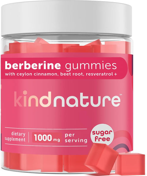 Kind Nature 1000mg Berberine Gummies - Sugar Free Natural Berberine Supplement Gummies with Ceylon Cinnamon & Beet Root - Non GMO, 3rd Party Tested Berberine Complex