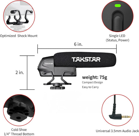 TAKSTAR SGC-600 Video Microphone, Mini Shotgun Mic, Professional Camera Microphone