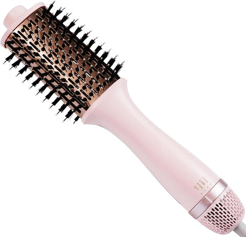 4.0 Ionic Hair Blow Dryer Brush-Lightweight 3X Faster Drying, 5-in-1 Blow Out Brush for More Shine, Curliness and Volume, Titanium Hot Hair Brush More Smooth, Anti-Frizz, Salon-Style Blowouts,Pink