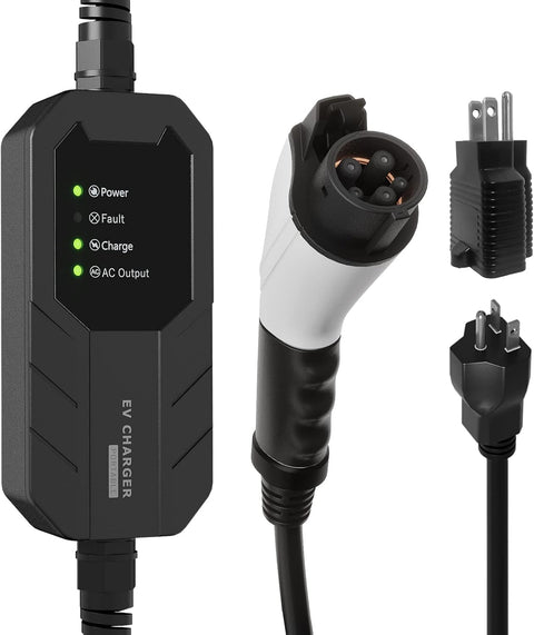 MEGEAR Portable Level 1-2 J1772 EV Charger | 110-240V | 16 Amp | NEMA 6-20 Plug With Nema 5-15 Adapter