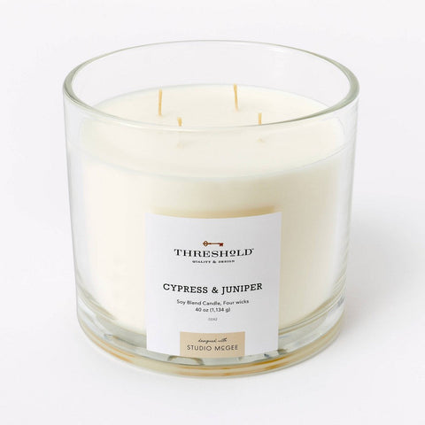 (Lightly Chipped) 40oz Clear Glass Cypress & Juniper Candle White - Threshold™ Designed with Studio McGee