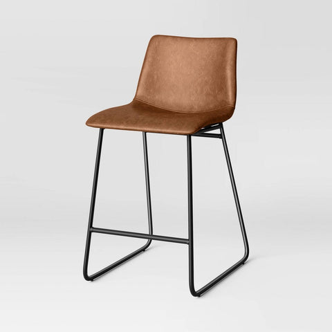 Bowden Faux Leather Counter Height Barstool Caramel - Threshold™: Modern Square Upholstered, Metal Legs