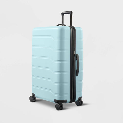 Hardside Large Checked Suitcase Muddy Aqua - Open Story