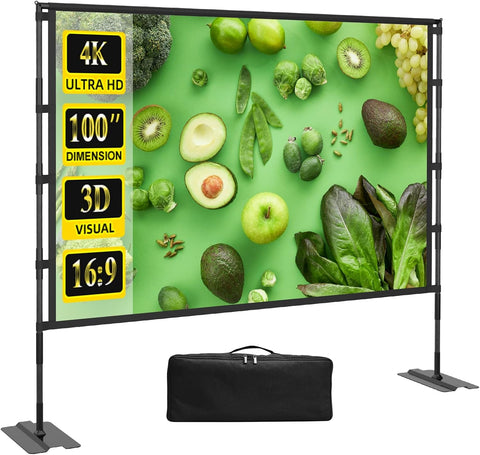 Upgrade Projector Screen Heavy-Duty Stand 100 inch Portable Projection Screen 16:9