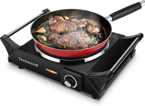 Hot Plate Portable Electric Stove 1500W Countertop Single Burner with Adjustable Temperature & Stay Cool Handles