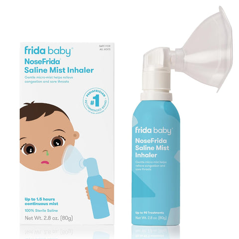 Frida Baby NoseFrida Saline Mist Nasal Inhaler, Nasal Decongestant Spray for Congestion Relief & Allergy Relief for Babies + Kids, Nasal Saline Spray, Soothes Stuffy Nose & Sore Throat, Includes Mask