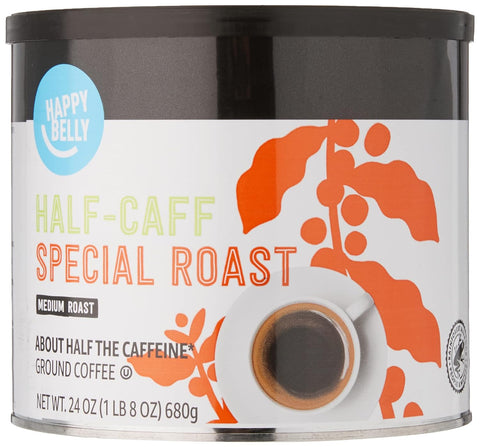 Happy Belly Half Caffeine Canister Ground Coffee, Medium Roast, 1.5 Pound (Pack of 1)