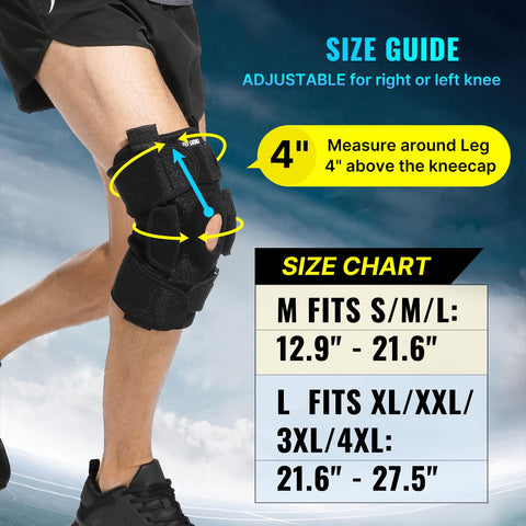 Hinged Knee Brace for Meniscus Tear: Adjustable Support for Knee Pain w/ Removable Metal Hinges & Built-in Side Stabilizers for ACL MCL Injury or Surgery Recovery - Men and Women