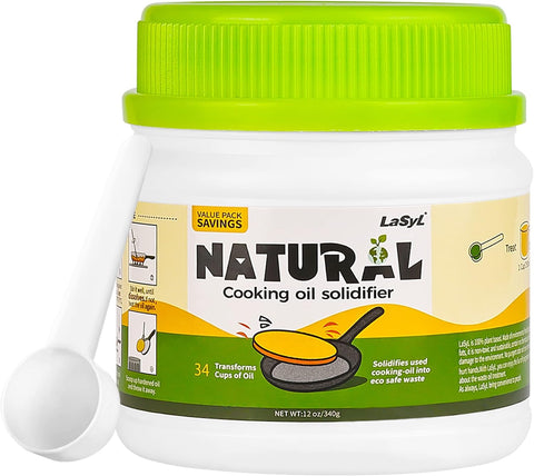 𝗟𝗮𝗦𝘆𝗟 Natural Cooking Oil Solidifier Powder, Hard Up to 34 Cups of Fry Oil Away from Mess, 100% Plant-Based Oil Hardener for Disposal, Value Pack 12 Oz