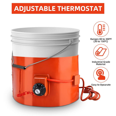 NORJIN Metal Drum Heater, Bucket Heater 5 Gallon, 120V 800 Watt Insulated Band Heater for 5 Gal Barrel, 7.8 * 33.8 inch Silicone Rubber Heating Band with Temperature Controller