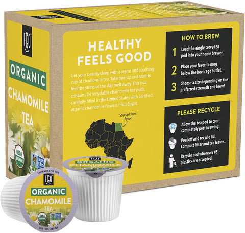 Organic Chamomile Herbal Tea K-Cup Pods, 24 Pods by FGO - Keurig Compatible - Naturally Caffeine-Free Tea, Premium Green Tea is USDA Organic, Non-GMO, & Recyclable