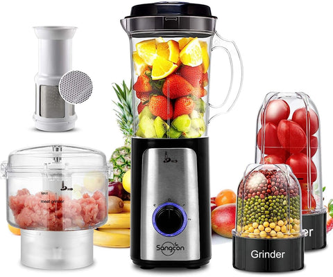 (Damaged Box Only) 5 in 1 Blender and Food Processor Combo for Kitchen, Small Electric Food Chopper for Meat and Vegetable, 350W