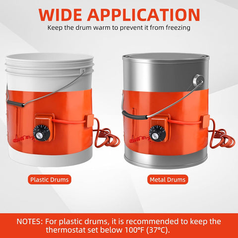 NORJIN Metal Drum Heater, Bucket Heater 5 Gallon, 120V 800 Watt Insulated Band Heater for 5 Gal Barrel, 7.8 * 33.8 inch Silicone Rubber Heating Band with Temperature Controller