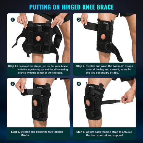 Hinged Knee Brace for Meniscus Tear: Adjustable Support for Knee Pain w/ Removable Metal Hinges & Built-in Side Stabilizers for ACL MCL Injury or Surgery Recovery - Men and Women