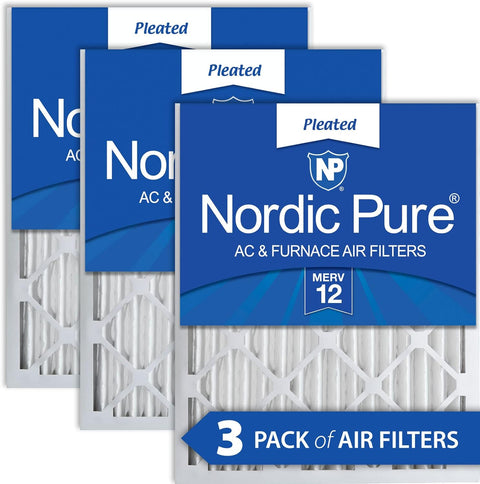 Nordic Pure 20x30x2 (19 3/4 x 29 3/4 x 1 3/4) Pleated MERV 12 Air Filters 3 Pack