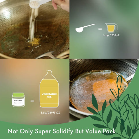 𝗟𝗮𝗦𝘆𝗟 Natural Cooking Oil Solidifier Powder, Hard Up to 34 Cups of Fry Oil Away from Mess, 100% Plant-Based Oil Hardener for Disposal, Value Pack 12 Oz