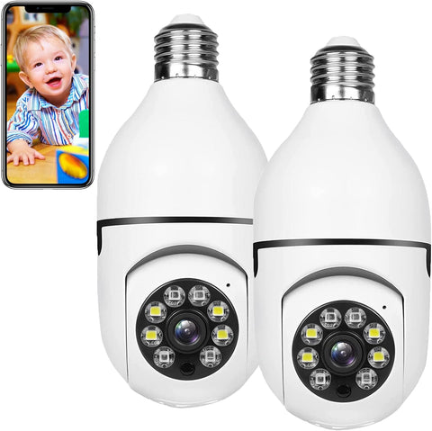 2MP Wireless Light Bulb Camera, 2 Pack Light Bulb Camera WiFi Outdoor for Home Security