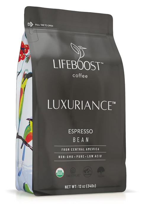 Lifeboost Coffee Organic Espresso Beans Whole - Low Acid Single Origin Organic Coffee - Non-GMO Espresso Coffee - Third Party Tested For Mycotoxins & Pesticides - Whole Bean - 12 Ounces