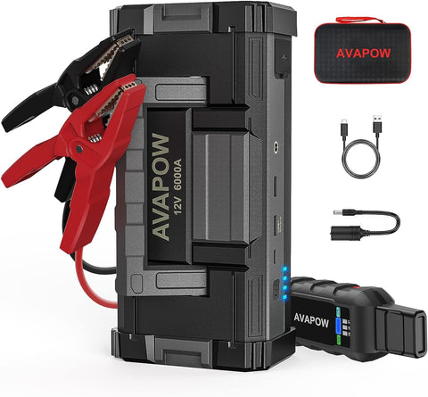 AVAPOW 6000A Car Battery Jump Starter(for All Gas or up to 12L Diesel) Powerful Car Jump Starter with Dual USB Quick Charge and DC Output