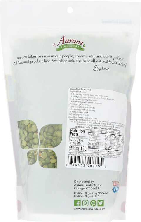 Aurora Products Organic Split Green Peas, 24 OZ