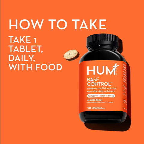 HUM Base Control - Daily Multivitamin & Mineral with B Complex 22 Micro-Nutrients & Iron - Non-GMO Soy-Free & Gluten-Free (30 Tablets)