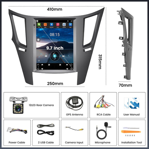 Subaru Legacy Android Radio 2010-2014 Car Stereo 9.7 Inch Vertical Touchscreen Bluetooth GPS Navigation FM/RDS WiFi Mirror Link USB