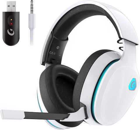 (Open-Box, Lightly Used) Gtheos 2.4GHz Wireless Gaming Headset for PC, PS4, PS5, Mac, Nintendo Switch, Bluetooth 5.2 Gaming Headphones with Noise Canceling Microphone, Stereo Sound, ONLY 3.5mm Wired Mode for Xbox Series-White