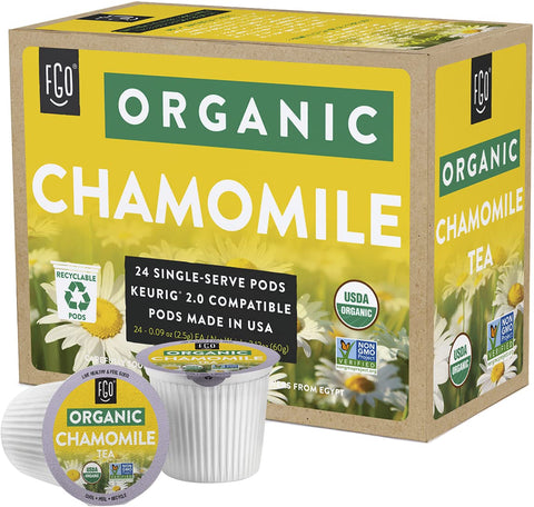 Organic Chamomile Herbal Tea K-Cup Pods, 24 Pods by FGO - Keurig Compatible - Naturally Caffeine-Free Tea, Premium Green Tea is USDA Organic, Non-GMO, & Recyclable