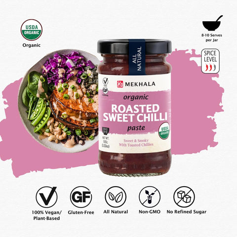 Mekhala Organic ROASTED SWEET Chili Paste Condiment Gluten-Free Versatile Vegan Versatile. HOT (3.53oz)