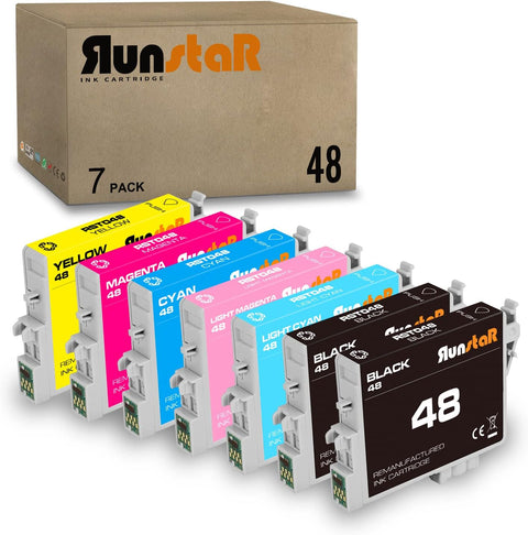 Run Star 7 Pack T048 Remanufactured Ink Cartridge Replacement for Epson 48 T048