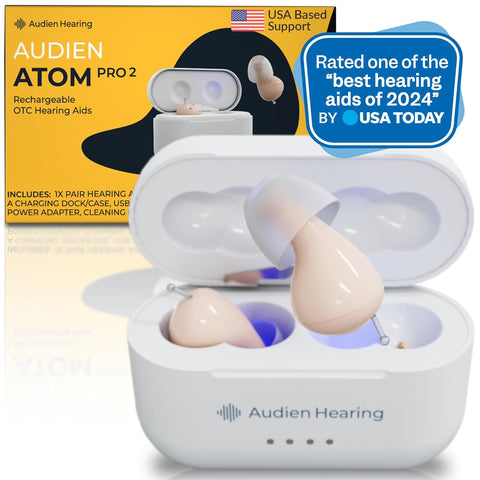 Audien ATOM PRO 2 Wireless Rechargeable OTC Hearing Aid, Premium Comfort Design and Nearly Invisible