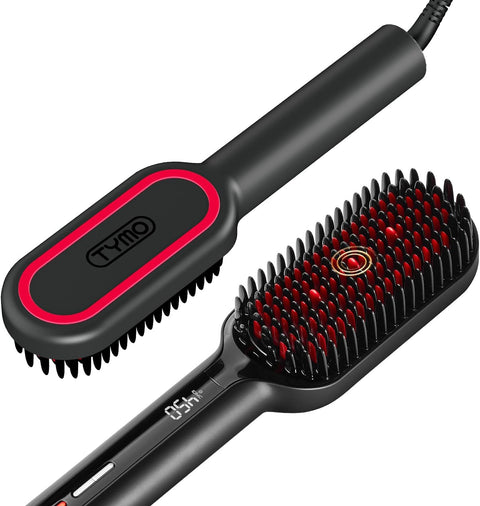 (Lightly Loved) TYMO Upgraded Hair Straightener Brush - Ionic Plus Straightening Brush with Dense Bristles, 16 Temps, Dual Voltage | Heat Brush Straightener for Women | Flat Iron Comb for Thick Curly Hair