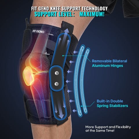 Hinged Knee Brace for Meniscus Tear: Adjustable Support for Knee Pain w/ Removable Metal Hinges & Built-in Side Stabilizers for ACL MCL Injury or Surgery Recovery - Men and Women