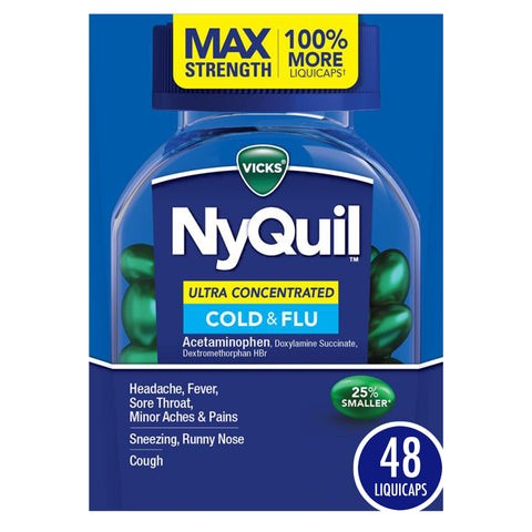 Vicks NyQuil Ultra Concentrated Liquicaps Over-the-Counter Medicine for Cold Cough & Flu 48 Ct
