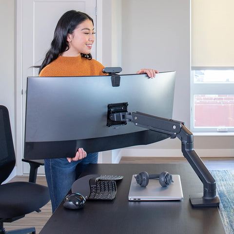 Ergotron – HX Premium Heavy Duty Monitor Arm, Single Monitor VESA Desk Mount – for Flat or Slight Curved Ultrawide Monitors Up to 49 inches, 20 to 42 lbs – Standard Pivot, Matte Black