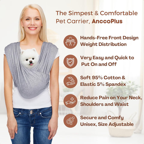 Dog Carriers for Small Dogs, Front Facing Small Dog Carrier, Hands Free Pet Carrier, Size Adjustable Cat Carriers, Reducing Back Pain, Safe Soft Cotton Cat Sling (Regular, Heather Gray)