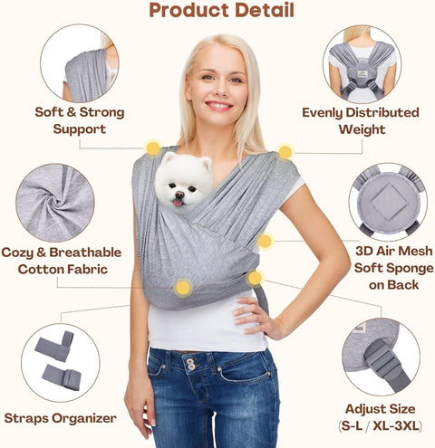 Dog Carriers for Small Dogs, Front Facing Small Dog Carrier, Hands Free Pet Carrier, Size Adjustable Cat Carriers, Reducing Back Pain, Safe Soft Cotton Cat Sling (Regular, Heather Gray)