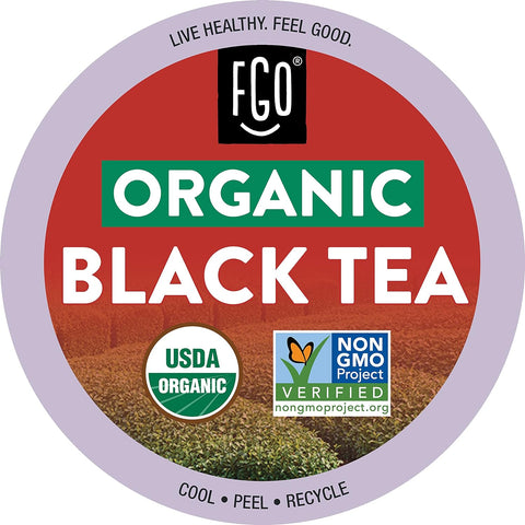 Organic Black Tea K-Cup Pods, 24 Pods by FGO - Keurig Compatible - Naturally Occurring Caffeine, Premium Black Tea is USDA Organic, Non-GMO, & Recyclable