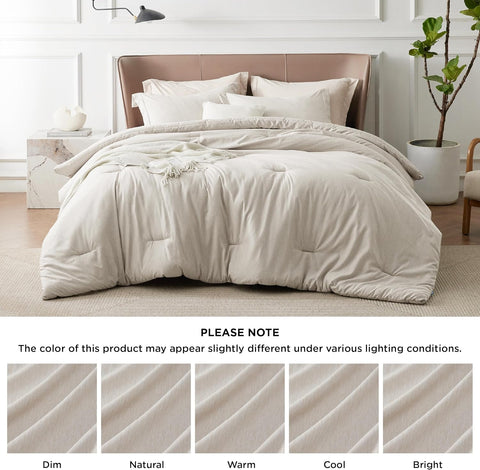 Bedsure King Size Comforter Set - Beige King Comforter Set, Soft Bedding for All Seasons, Cationic Dyed Bedding Set, 3 Pieces, 1 Comforter (104"x90") and 2 Pillow Shams (20"x36"+2")