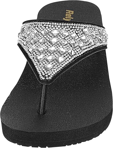 Size 10 - Womens Rhinestones Flip Flops Arch Support Mid Platform Bling Comfortable Flip-flops Jewel Dressy Thong Sandals