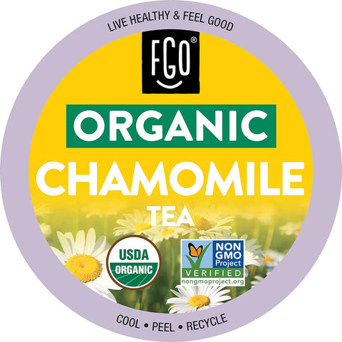 Organic Chamomile Herbal Tea K-Cup Pods, 24 Pods by FGO - Keurig Compatible - Naturally Caffeine-Free Tea, Premium Green Tea is USDA Organic, Non-GMO, & Recyclable